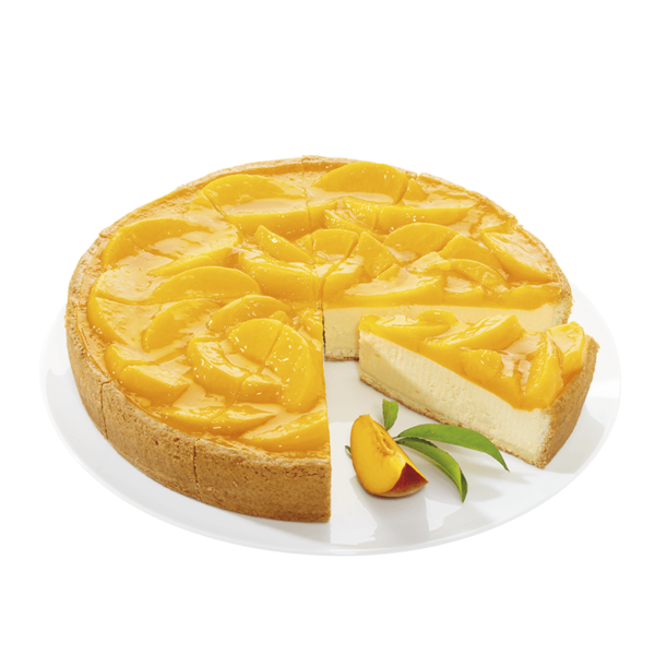 trata de queso y nata con melocotón